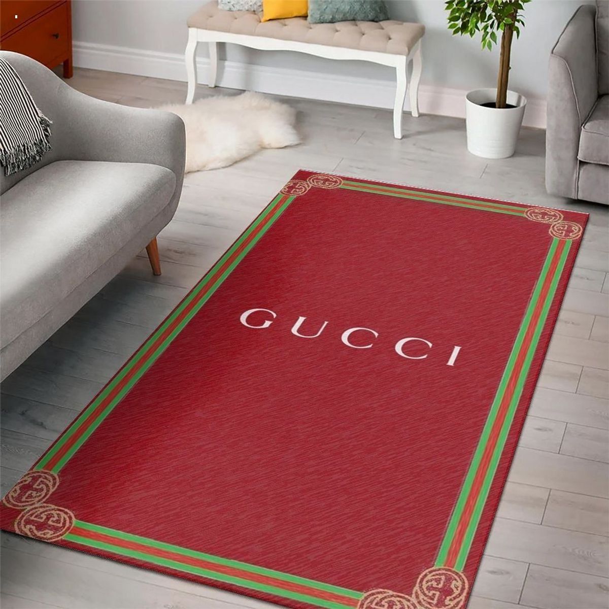 Gucci Red Mix Green Luxury Brand Carpet Rug Limited Edition