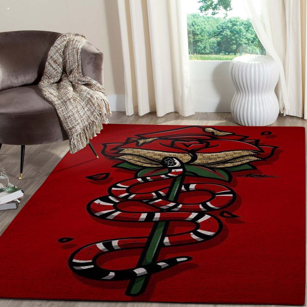 Gucci Red Snake Luxury Area Rug For Living Room Bedroom Carpet Home Limites Edition