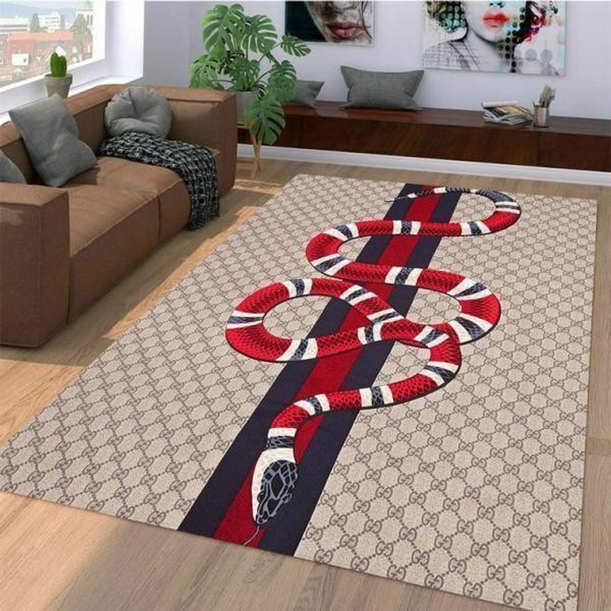 Gucci Snake Brown Blue Luxury Brand Carpet Rug Limited Edition Luxury Store