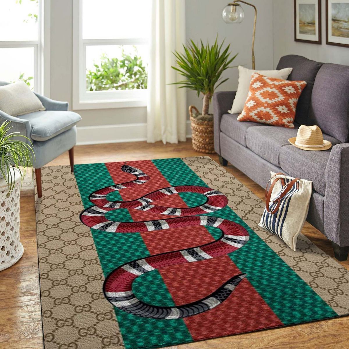 Gucci Snake Red Green Luxury Brand Carpet Rug Limited Edition