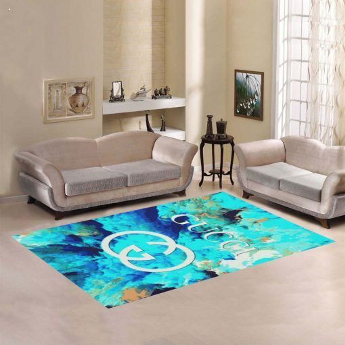 Gucci Tie Dye Blue Color For Living Room Bedroom Luxury Brand Carpet Rug Limited Edition Luxury Store