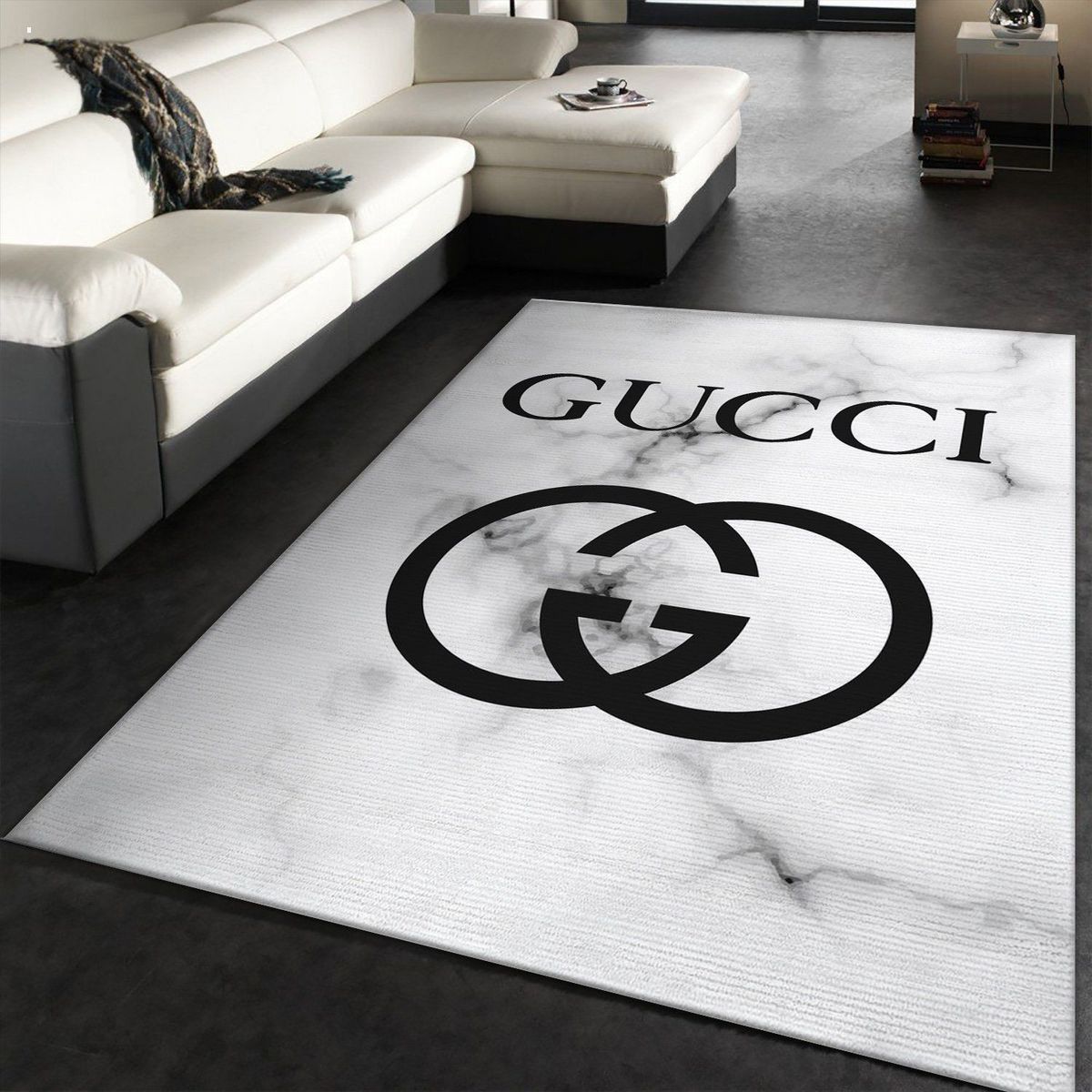 Gucci White Mix Black Logo Luxury Brand Carpet Rug Limited Edition