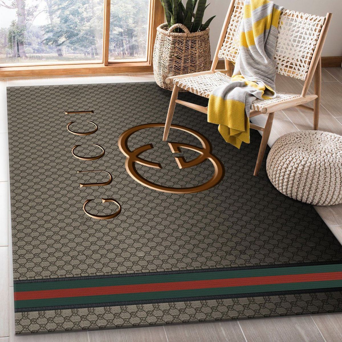 Guccu Gold Logo Luxury Brand Carpet Rug Limited Edition
