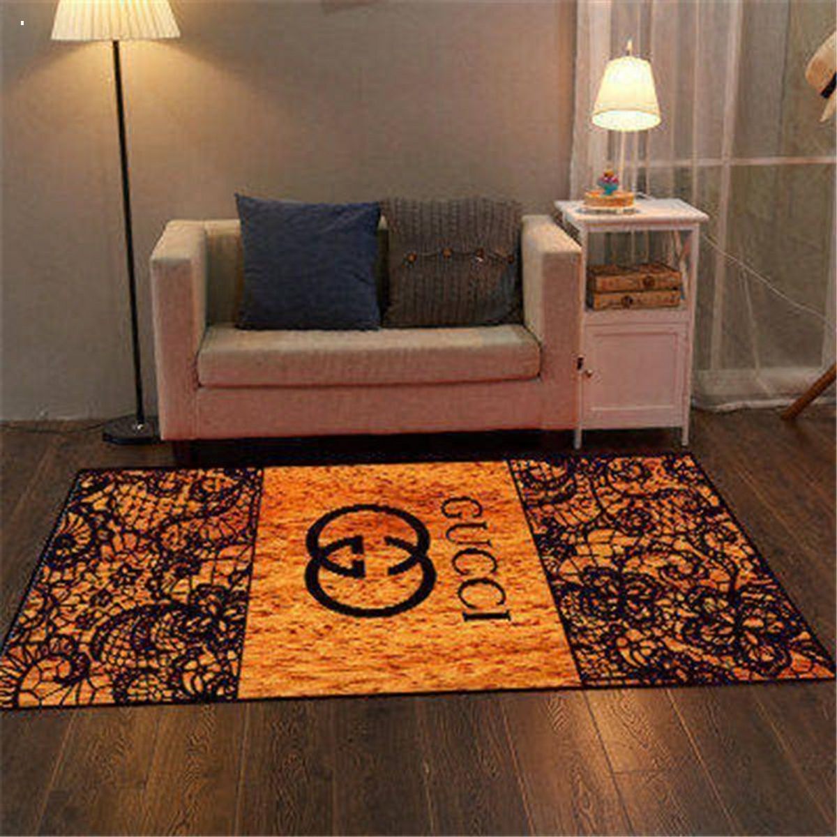 Guccui Orange Mix Black Luxury Brand Carpet Rug Limited Edition