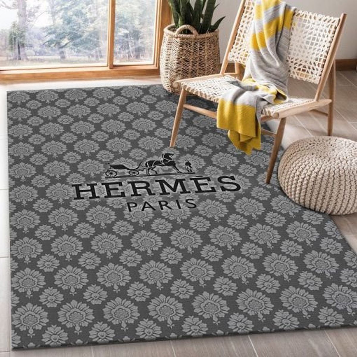 Hermes Paris Grey Color Luxury Brand Carpet Rug Limited Edition