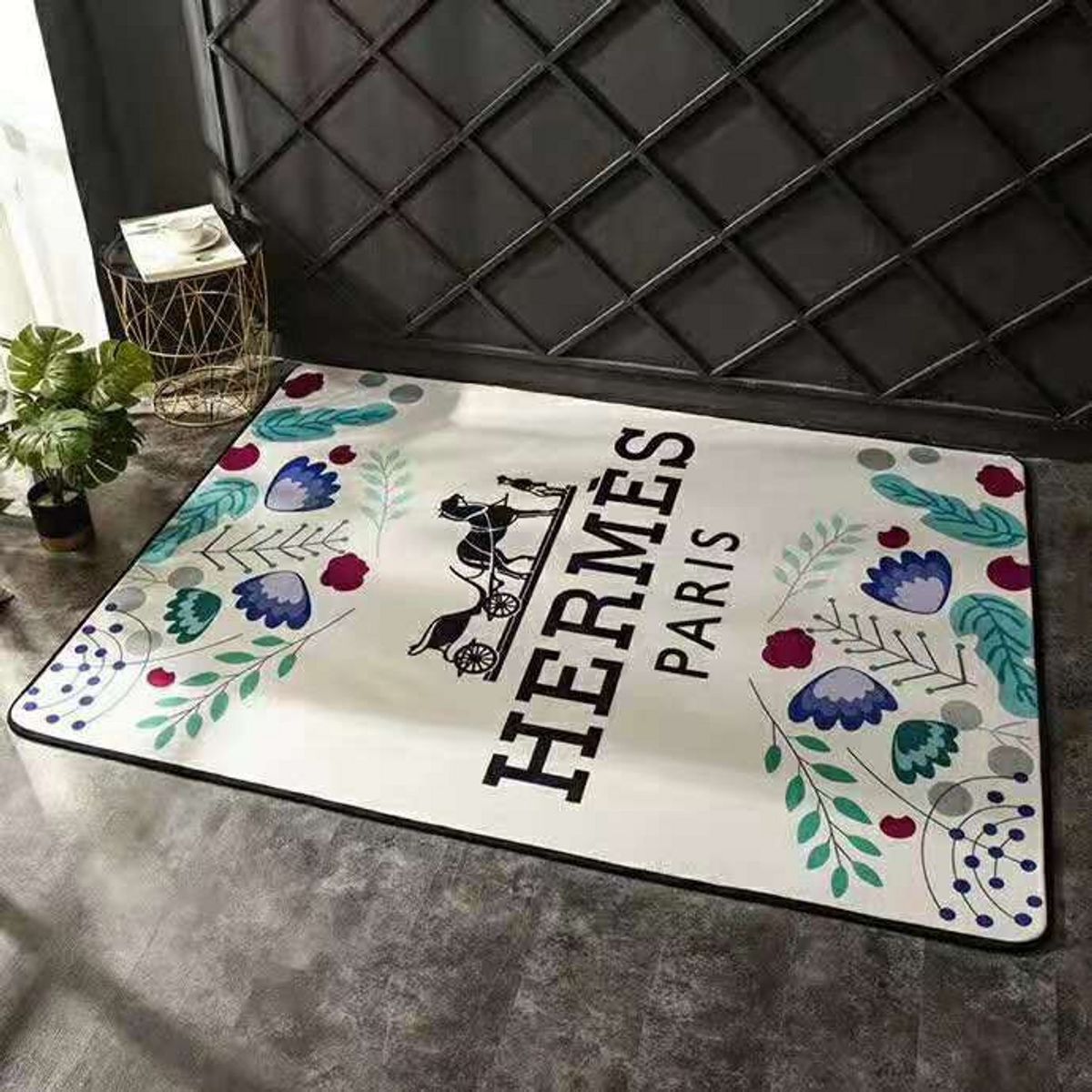 Hermes Paris White Mix Flower Luxury Brand Carpet Rug Limited Edition Hermes Paris White Mix Flower Luxury Brand Carpet Rug Limited Edition