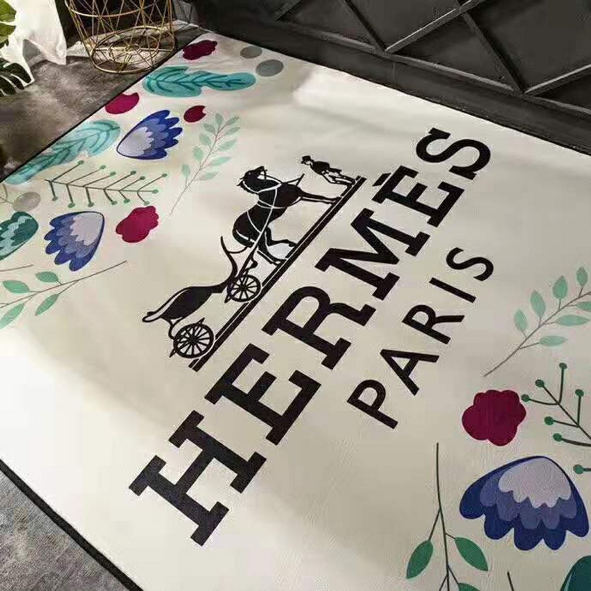 Hermes Paris White Mix Flower Luxury Brand Carpet Rug Limited Edition Hermes Paris White Mix Flower Luxury Brand Carpet Rug Limited Edition