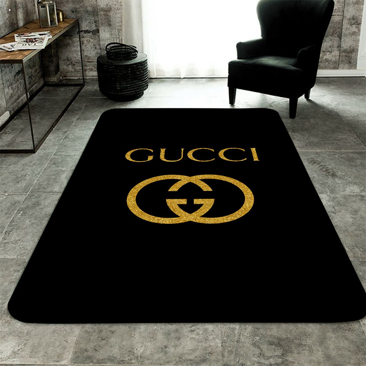 HOT Gucci Black Mix Gold Logo Luxury Brand Carpet Rug Limited Edition
