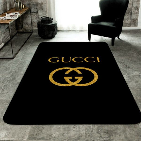 HOT Gucci Black Mix Gold Logo Luxury Brand Carpet Rug Limited Edition