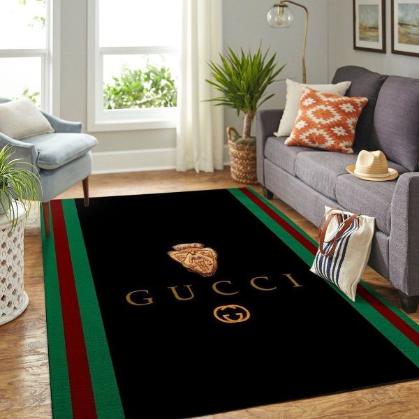 HOT Gucci Black Mix Logo For Living Room Bedroom Luxury Brand Carpet Rug Limited Edition