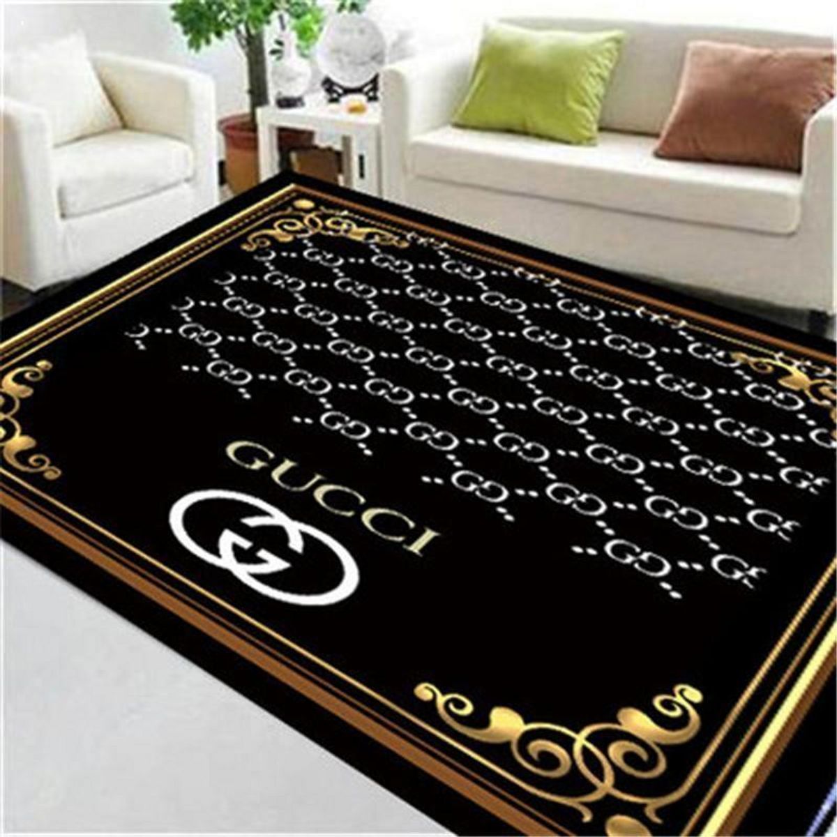 HOT Gucci Black Mix Printing Pattern Luxury Brand Carpet Rug