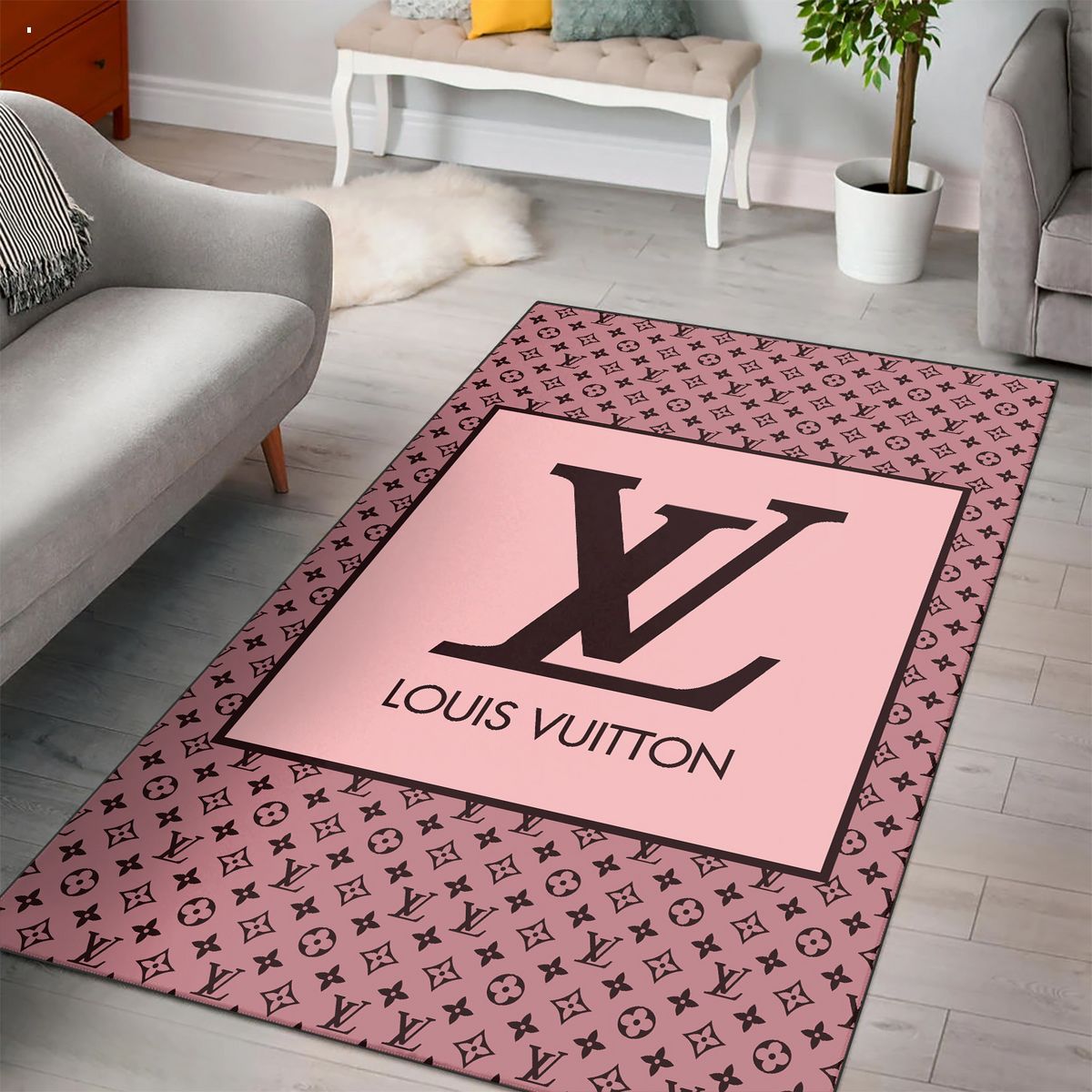 Louis Vuitton Black Pink Luxury Brand Carpet Rug Limited Edition