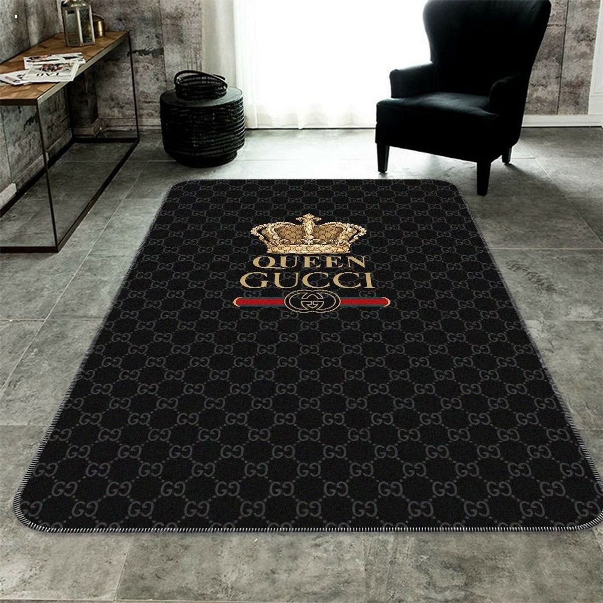 Queen Gucci Black Color Luxury Brand Carpet Rug Limited Edition Luxury Store