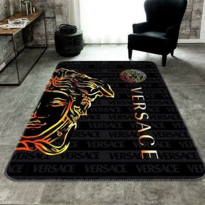 Versace Black Color Mix Logo Luxury Brand Carpet Rug Limited Edition