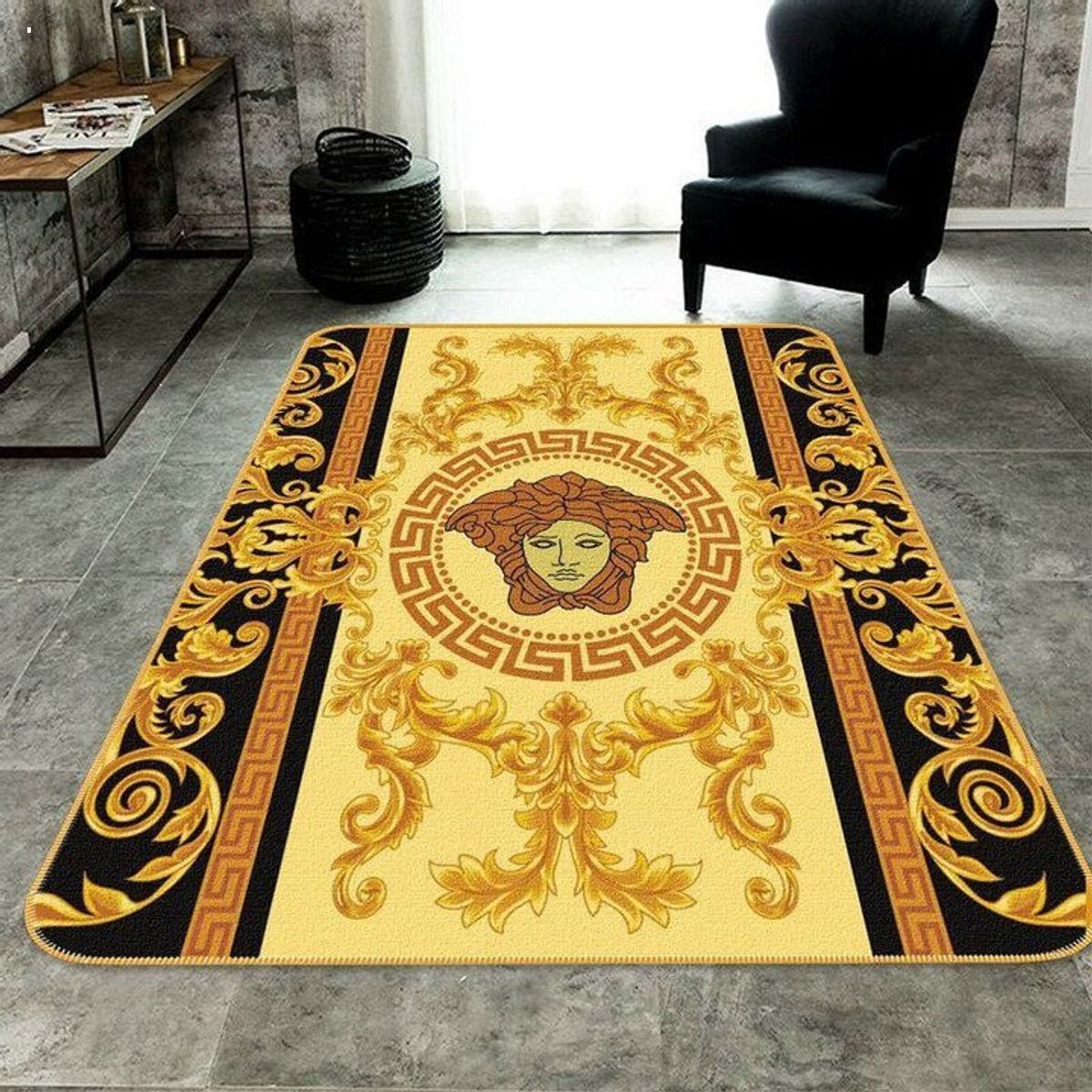 Versace Black Gold Mix Logo Luxury Brand Carpet Rug Limited Edition