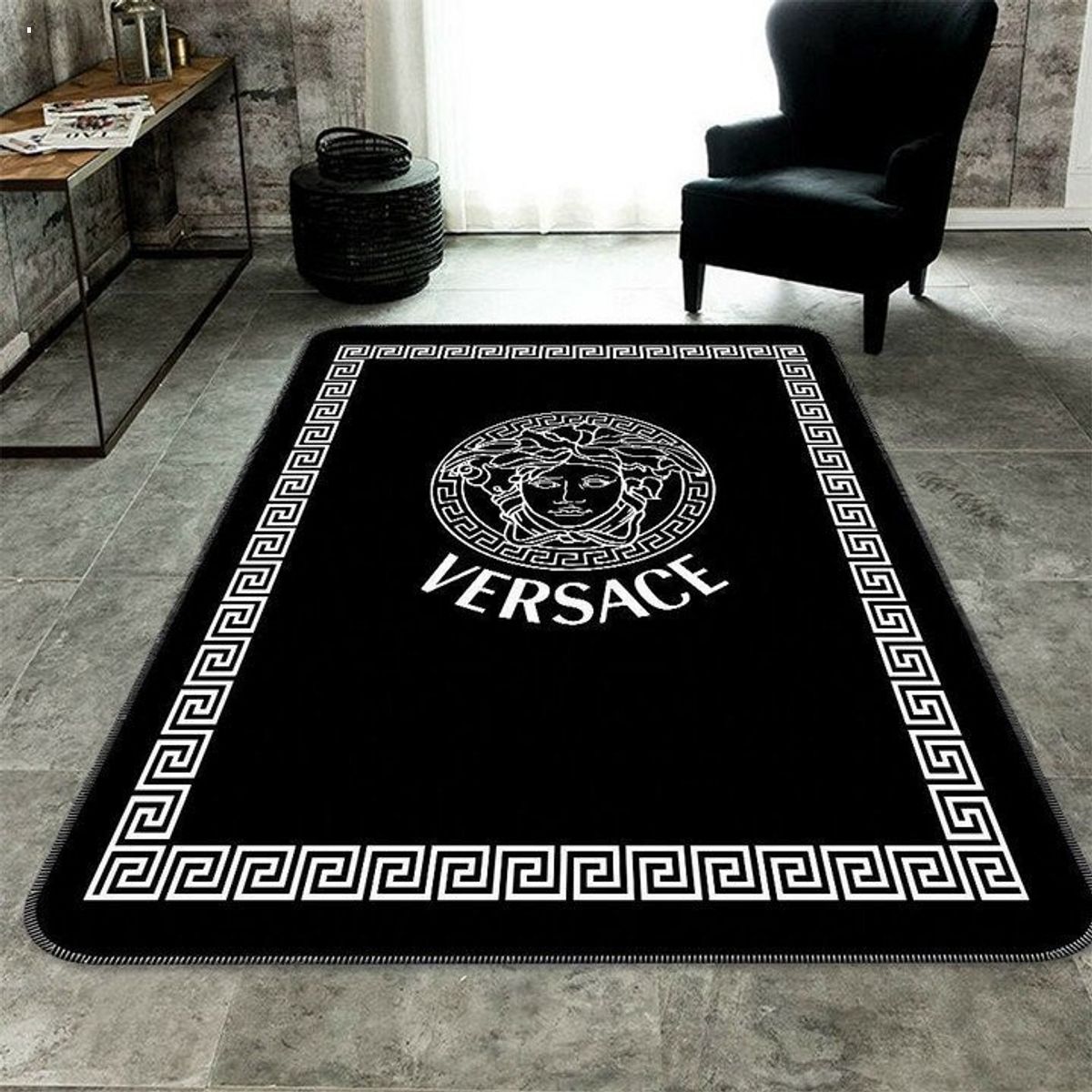 Versace Black Mix White Logo Luxury Brand Carpet Rug Limited Edition