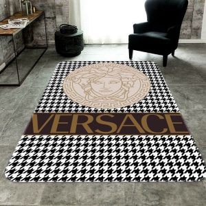 Versace Black White Mix Brown Logo Luxury Brand Carpet Rug Limited Edition