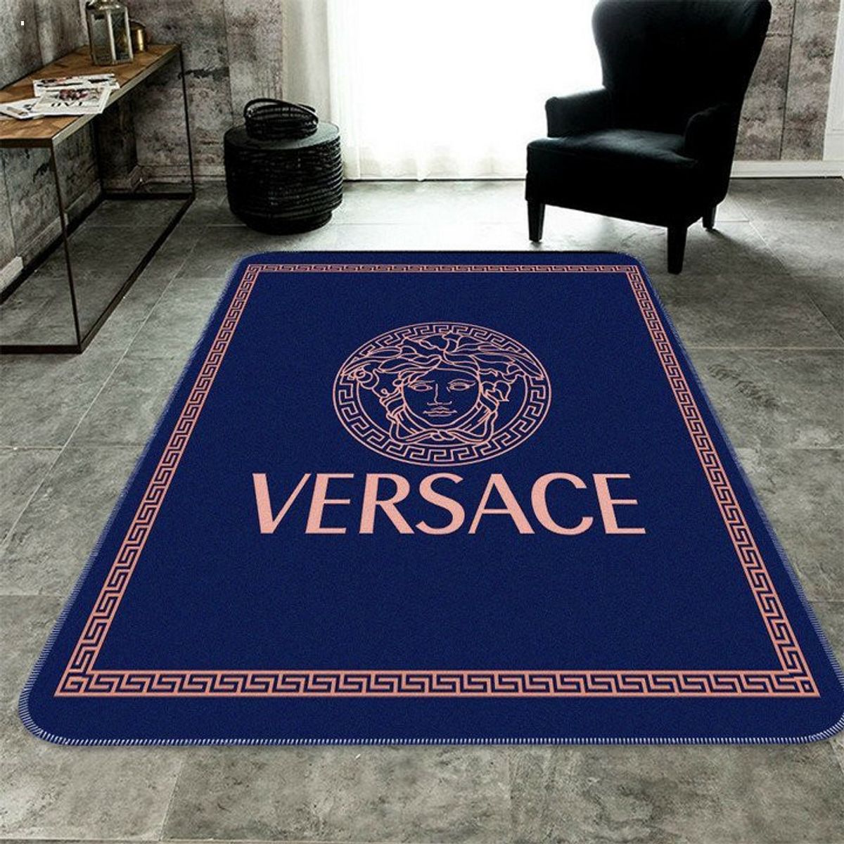 Versace Blue Luxury Brand Carpet Rug Limited Edition