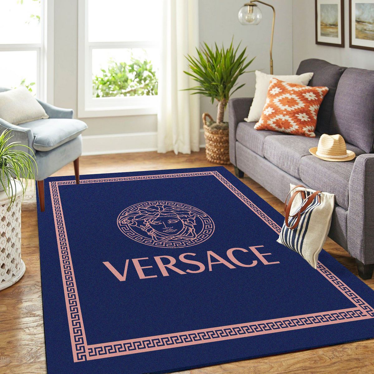 Versace Blue Luxury Brand Carpet Rug