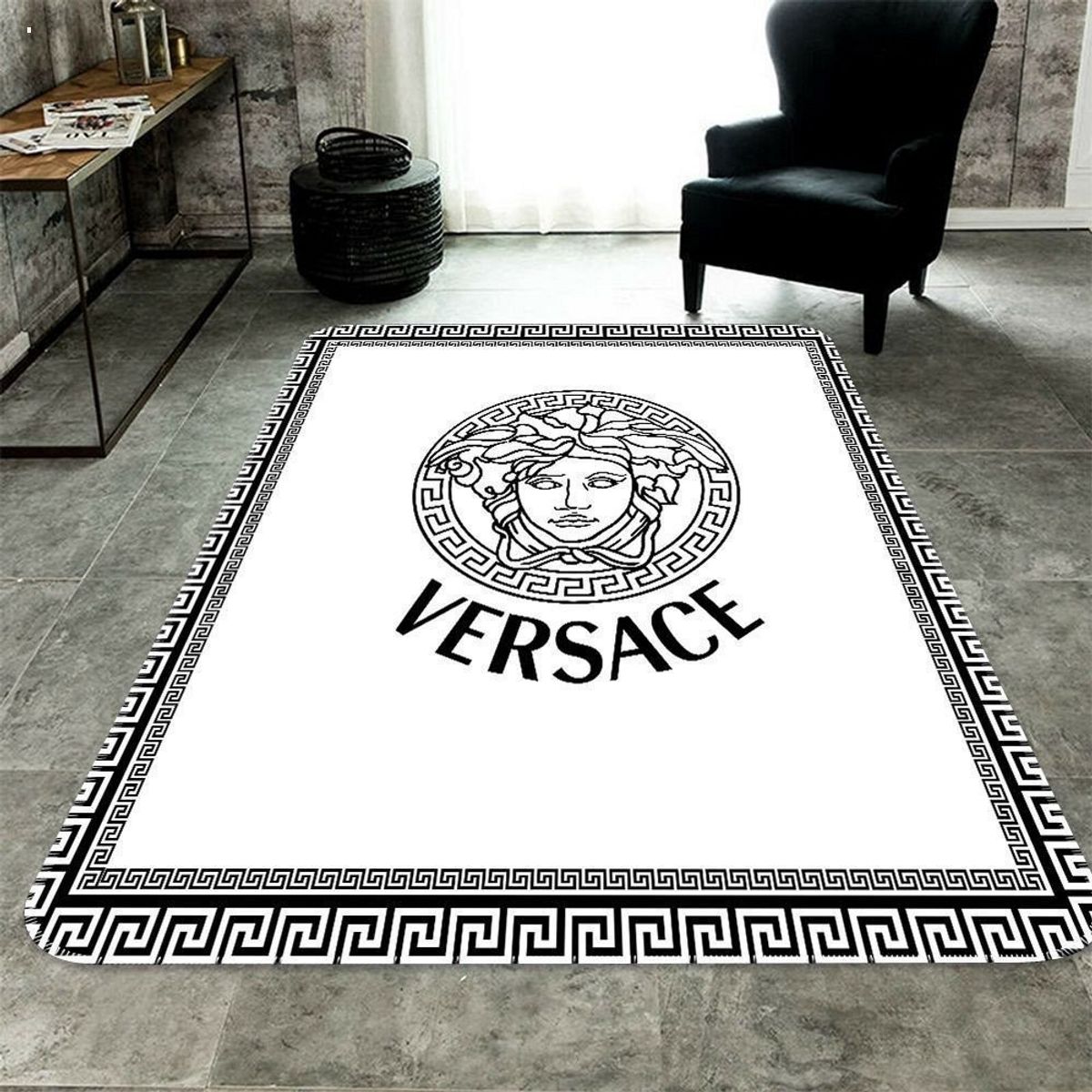 Versace White Color Mix Black Logo Luxury Brand Carpet Rug Limited Edition