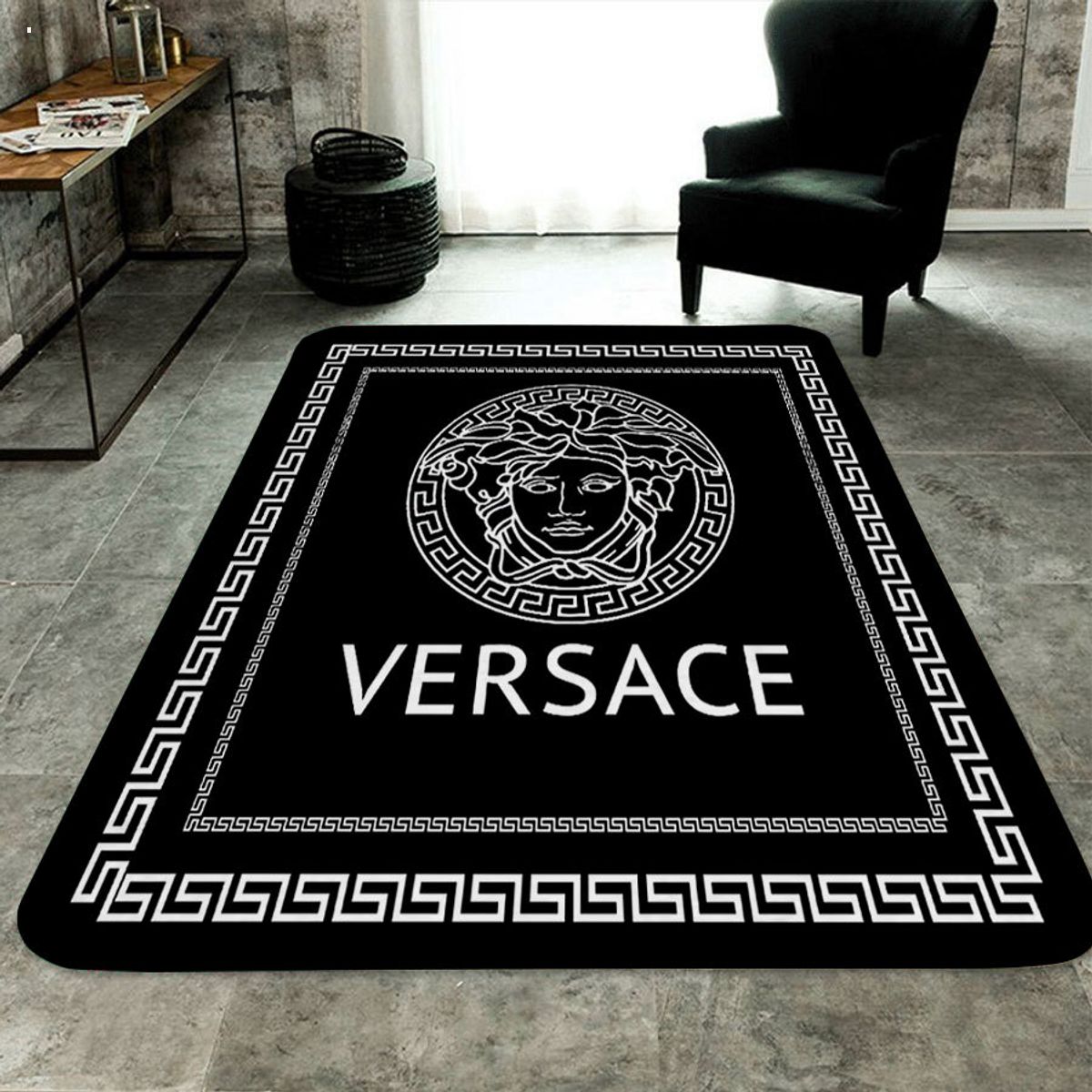 Versace White Logo Mix Black Luxury Brand Carpet Rug Limited Edition