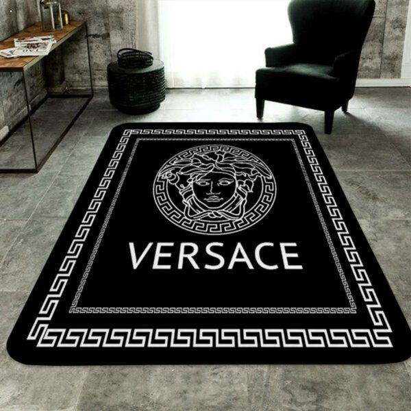 Versace White Logo Mix Black Luxury Brand Carpet Rug Limited Edition