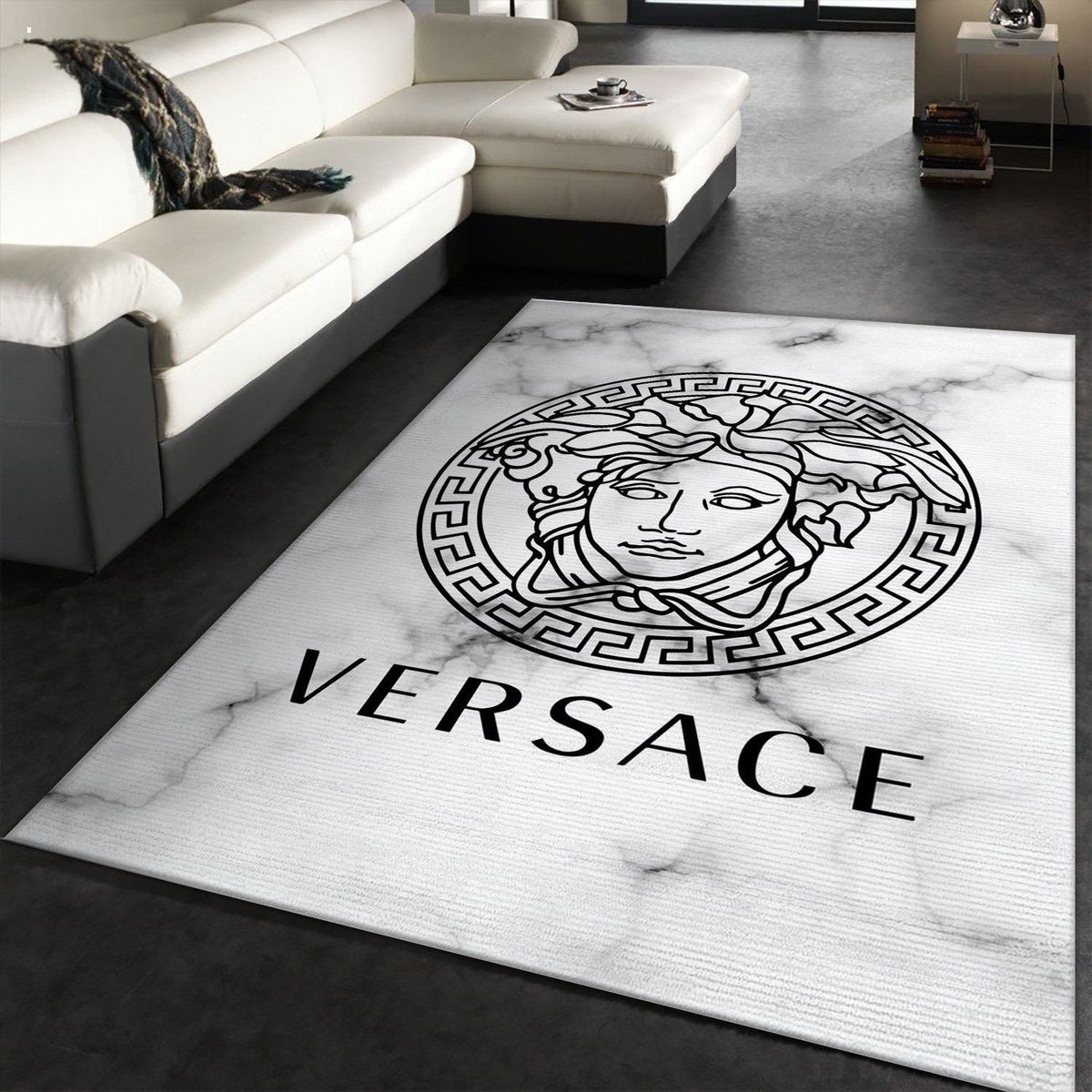 Versace White Mix Black Logo Luxury Brand Carpet Rug Limited Edition