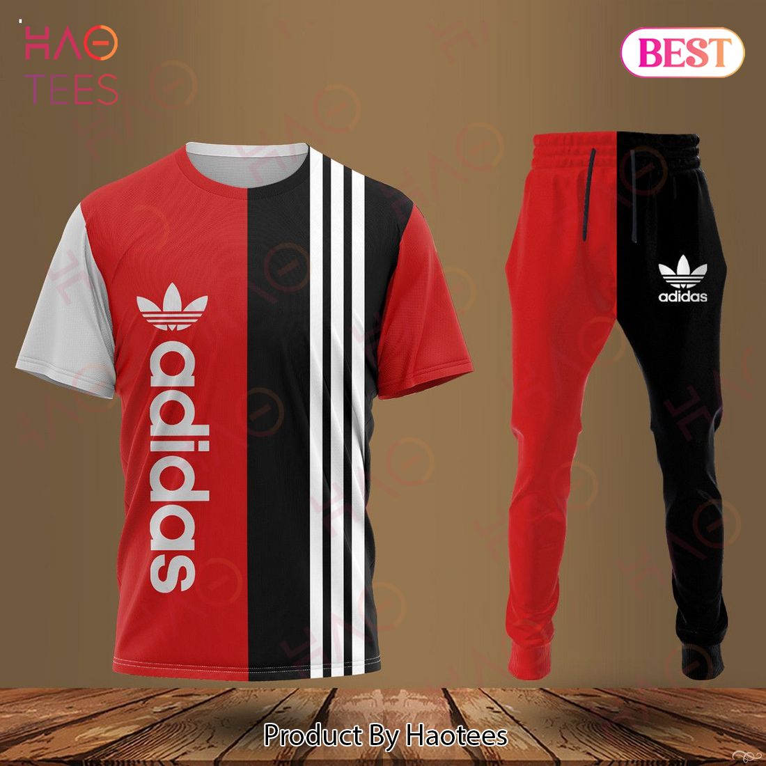 Adidas Black Mix Red T-Shirt And Pants Luxury Brand Limited Edition