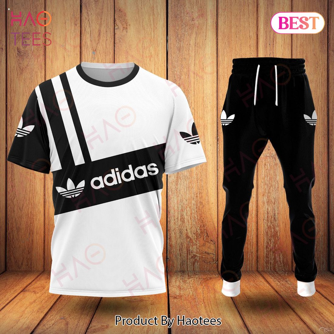 Adidas Black Mix White T-Shirt And Pants Luxury Brand Limited Edition