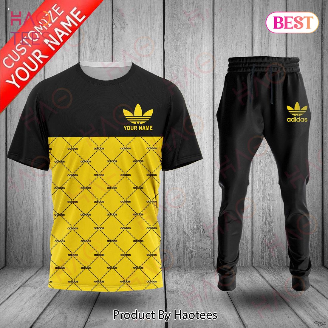 Adidas Gold Mix Black Luxury Brand T-Shirt And Pants Limited Edition