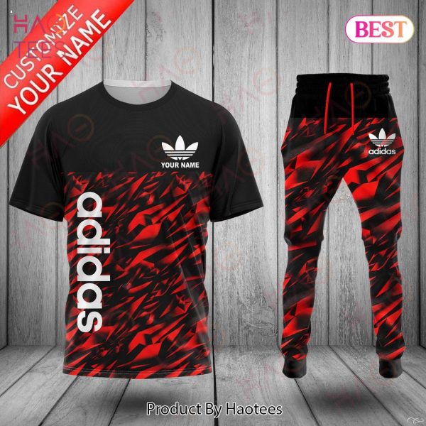 Adidas Red Mix Black Luxury Brand T-Shirt And Pants Limited Edition