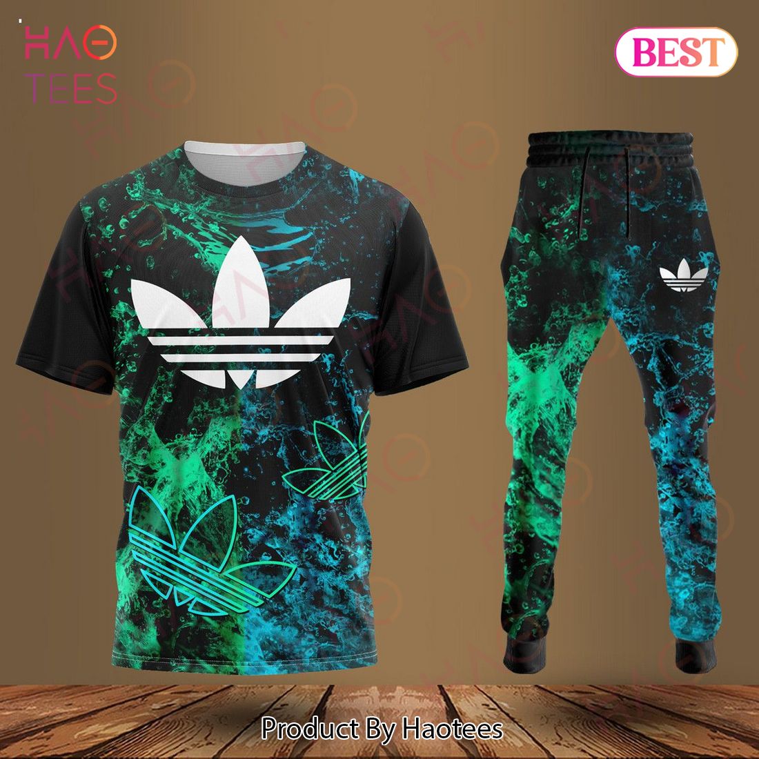 Adidas Tie Dye Black Blue Green T-Shirt And Pants Luxury Brand Limited Edition