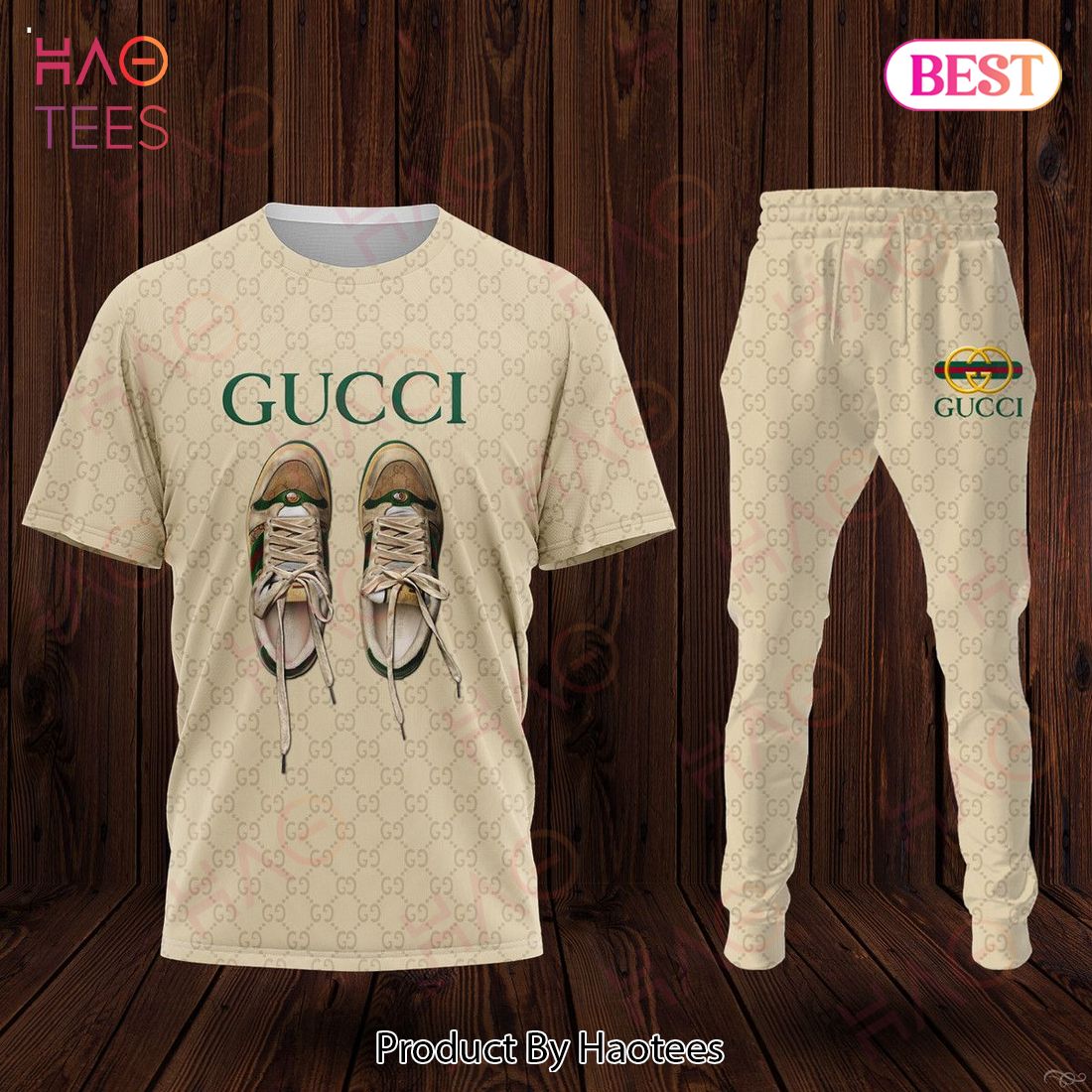 Gucci Beige Colored Luxury Brand T-Shirt And Pants Limited Edition