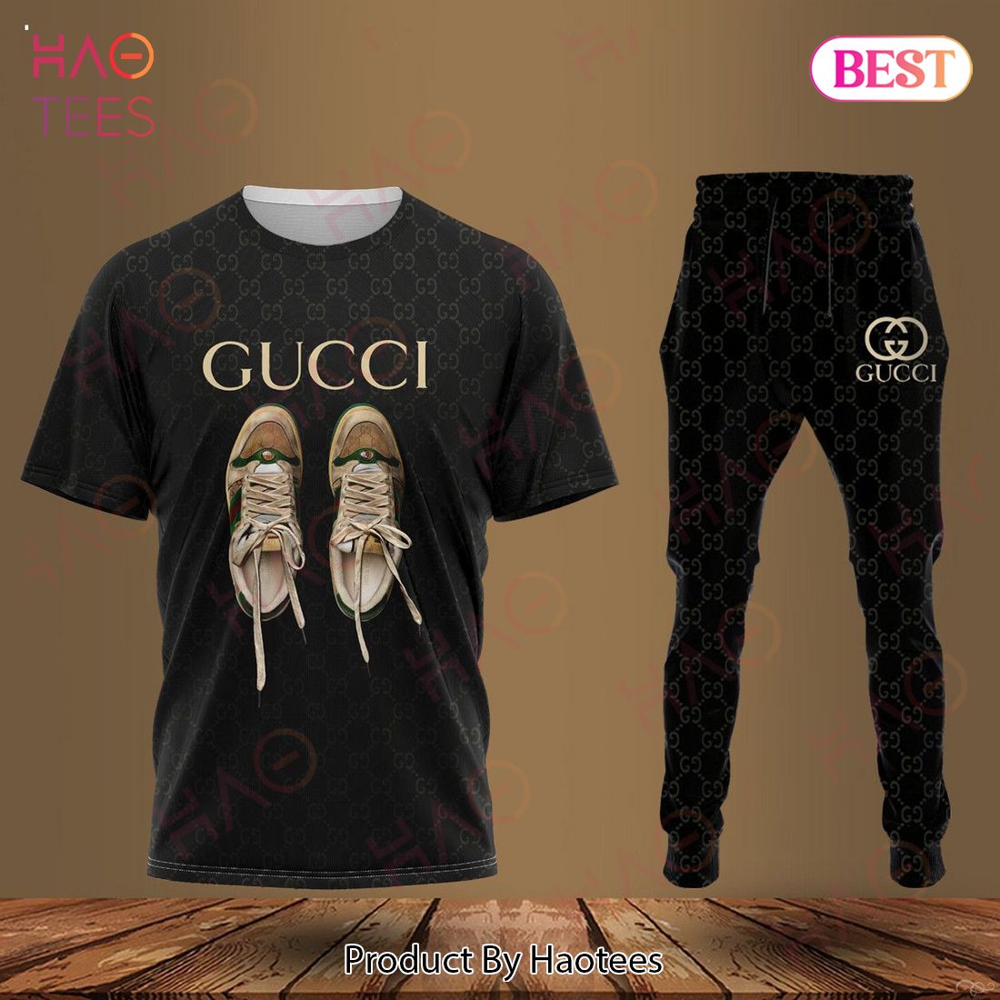 Gucci Black Mix Printing Pattern Luxury Brand T-Shirt And Pants Limited Edition