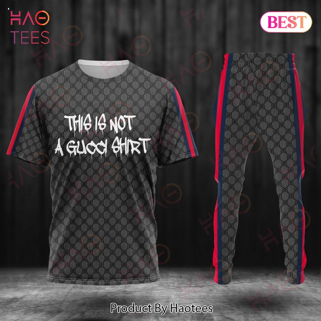 Gucci Black Printing Pattern Luxury Brand T-Shirt And Pants Limited Edition