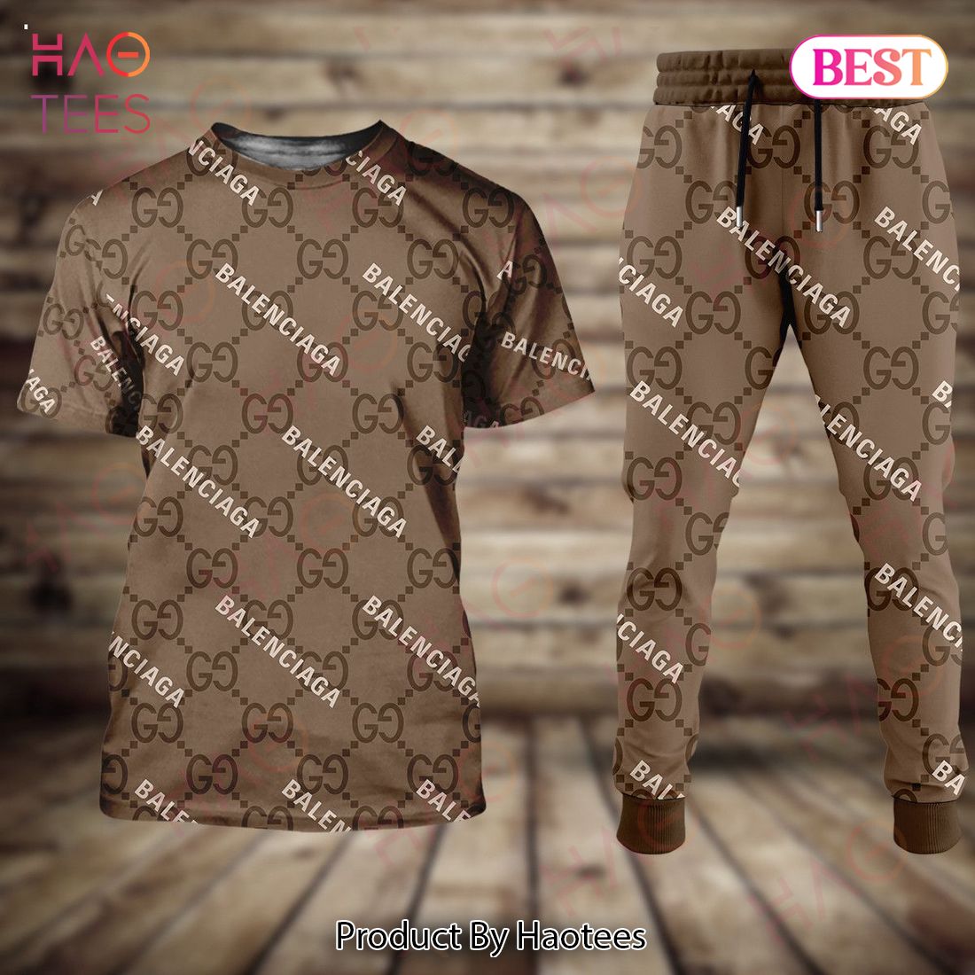 Gucci Brown Mix Balenciaga Luxury Brand T-Shirt And Pants Limited Edition Luxury Store