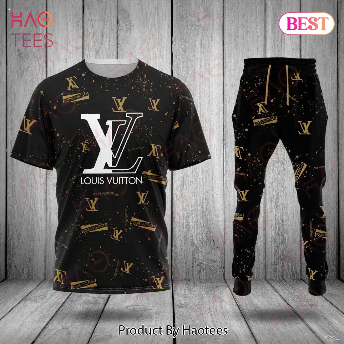 Louis Vuitton Black Mix Logo Luxury Brand T-Shirt And Pants Limited Edition