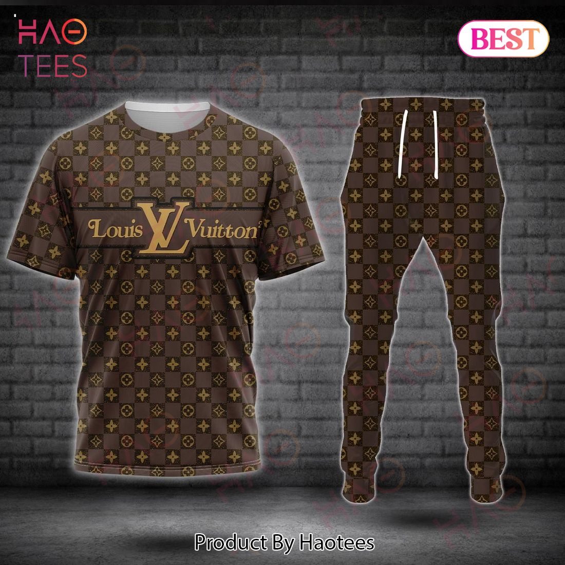 Louis Vuitton Brown Color Luxury Brand T-Shirt And Pants Limited Edition