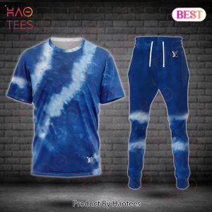 Louis Vuitton Tie Dye Blue White Luxury Brand T-Shirt And Pants Limited Edition