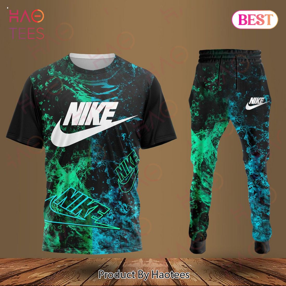 Nike Black Green Blue Luxury Brand T-Shirt And Pants Limited Edition