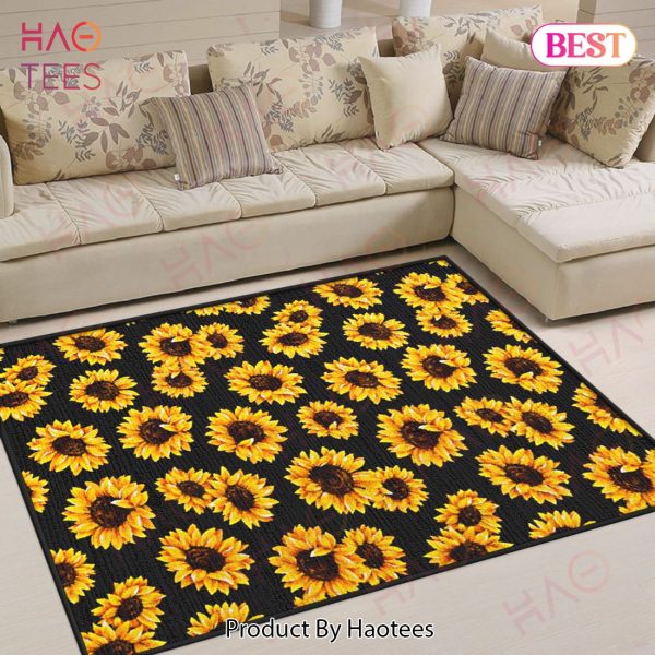 Black Sunflower Area Rugs Carpet Mat Kitchen Rugs Floor Decor