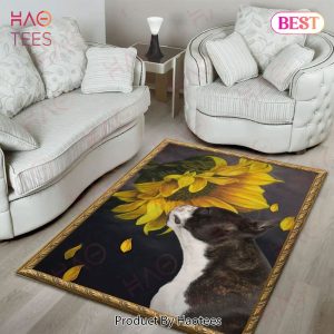 Boston Terrier And Sunflower Christmas Design Area Rugs Carpet Mat Kitchen Rugs Floor Decor