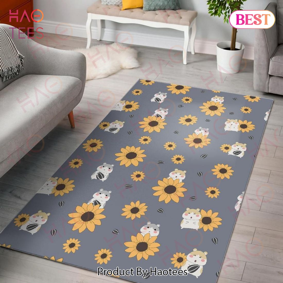 Cute Hamster Sunflower Pattern Bold Patterns Tasteful Area Rugs Carpet Mat Kitchen Rugs Floor Decor