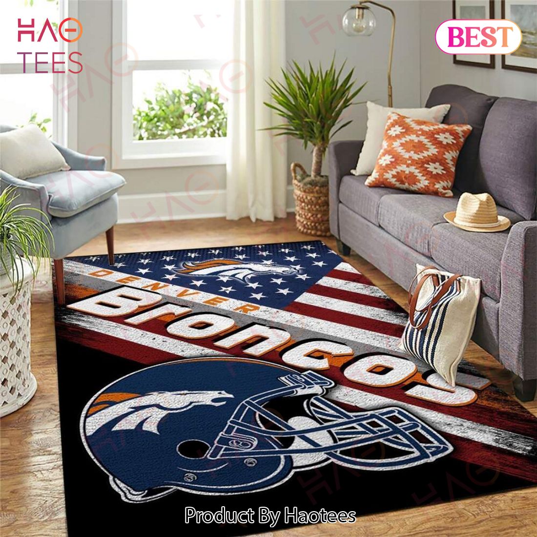 Denver Broncos Nfl Area Rugs Team Logo American Flag Style Living Room Carpet Sports Rug Regtangle Carpet Floor Decor Home Decor