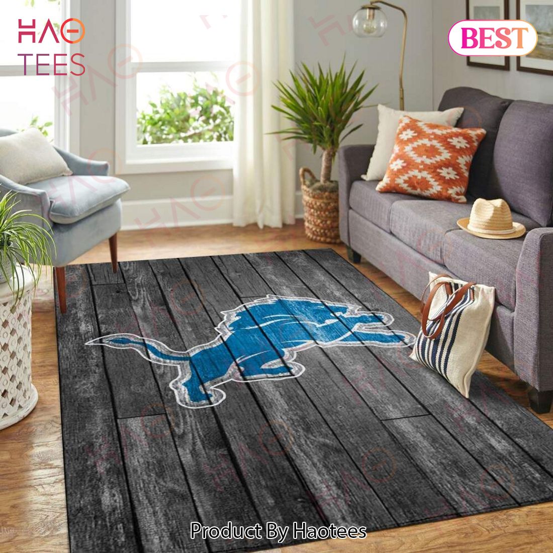 Detroit Lions Nfl Area Rugs Football Living Room Carpet Team Logo Gray Wooden Home Rug Regtangle Carpet Floor Decor Home Decor