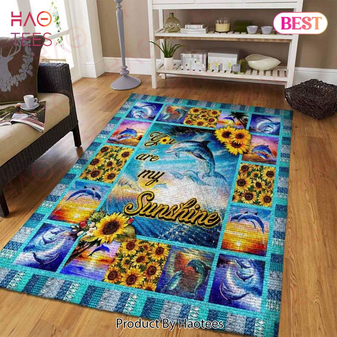 Dolphin Sunflower Limited Edition  Area Rugs Carpet Mat Kitchen Rugs Floor Decor