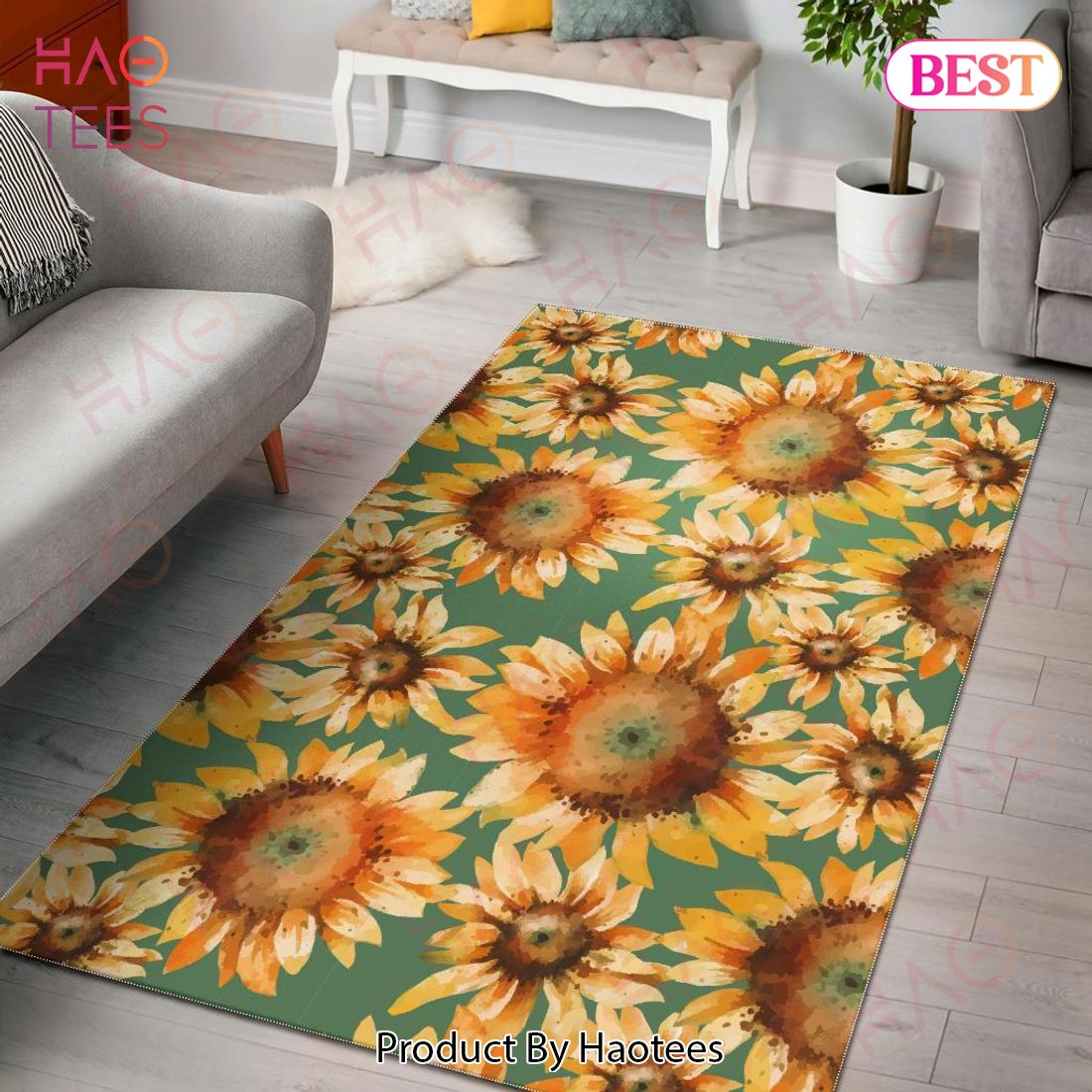 Drawing Sunflower Print Pattern Area Limited Edition Area Rugs Carpet Mat Kitchen Rugs Floor Decor
