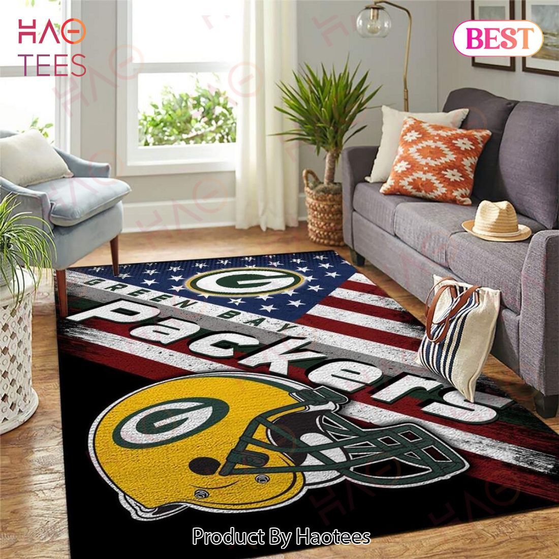 Green Bay Packers Nfl Area Rugs Team Logo American Flag Style Living Room Carpet Sports Rug Regtangle Carpet Floor Decor Home Decor