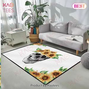Human Skull Head With Sunflower Wreath Durable Area Rugs Carpet Mat Kitchen Rugs Floor Decor