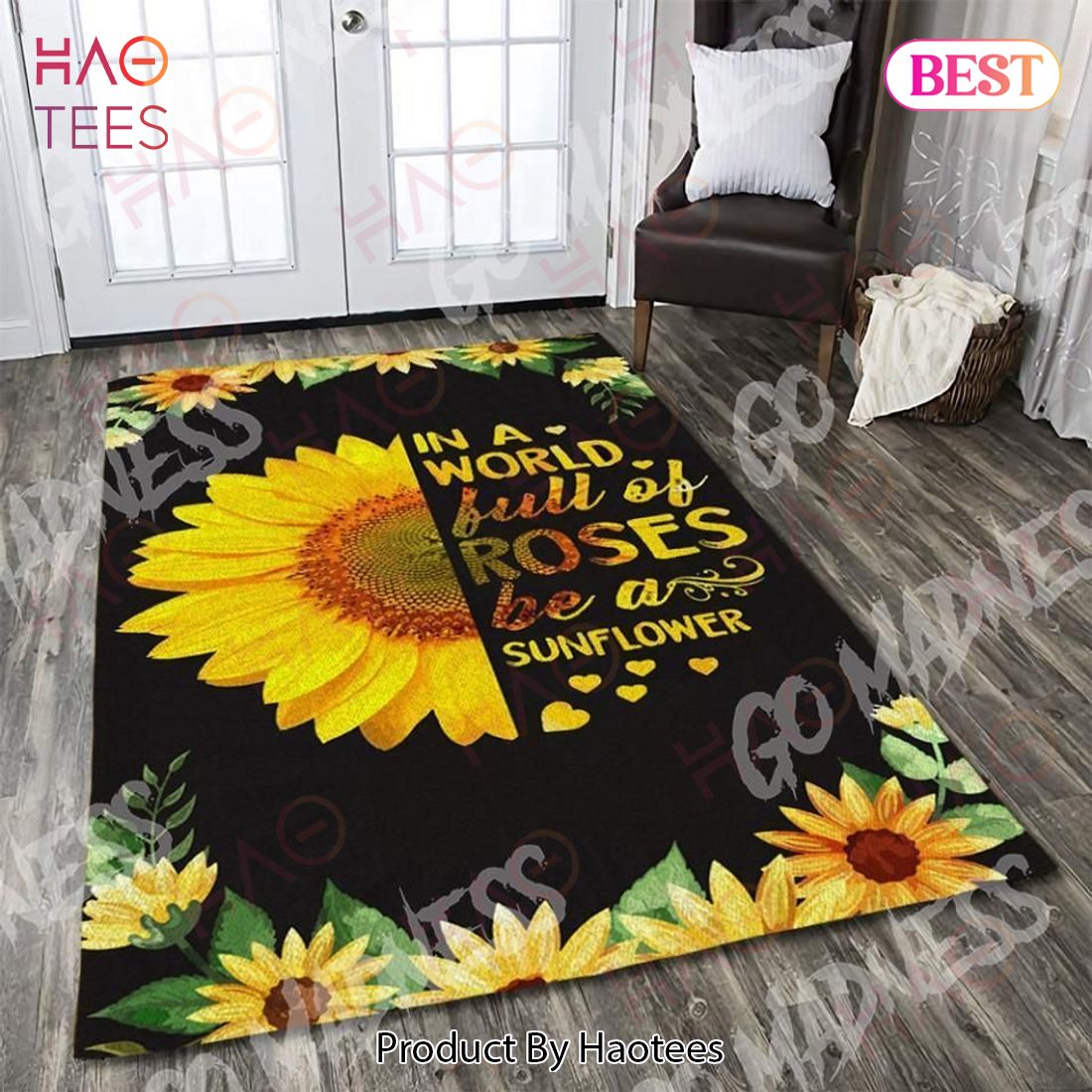 In World Full Of Roses Be Sunflower Hippie Life Area Rugs Carpet Mat Kitchen Rugs Floor Decor